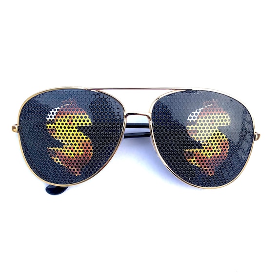 Gafas de aviador doradas con signo de dólar 3D varios estilos - Etsy España