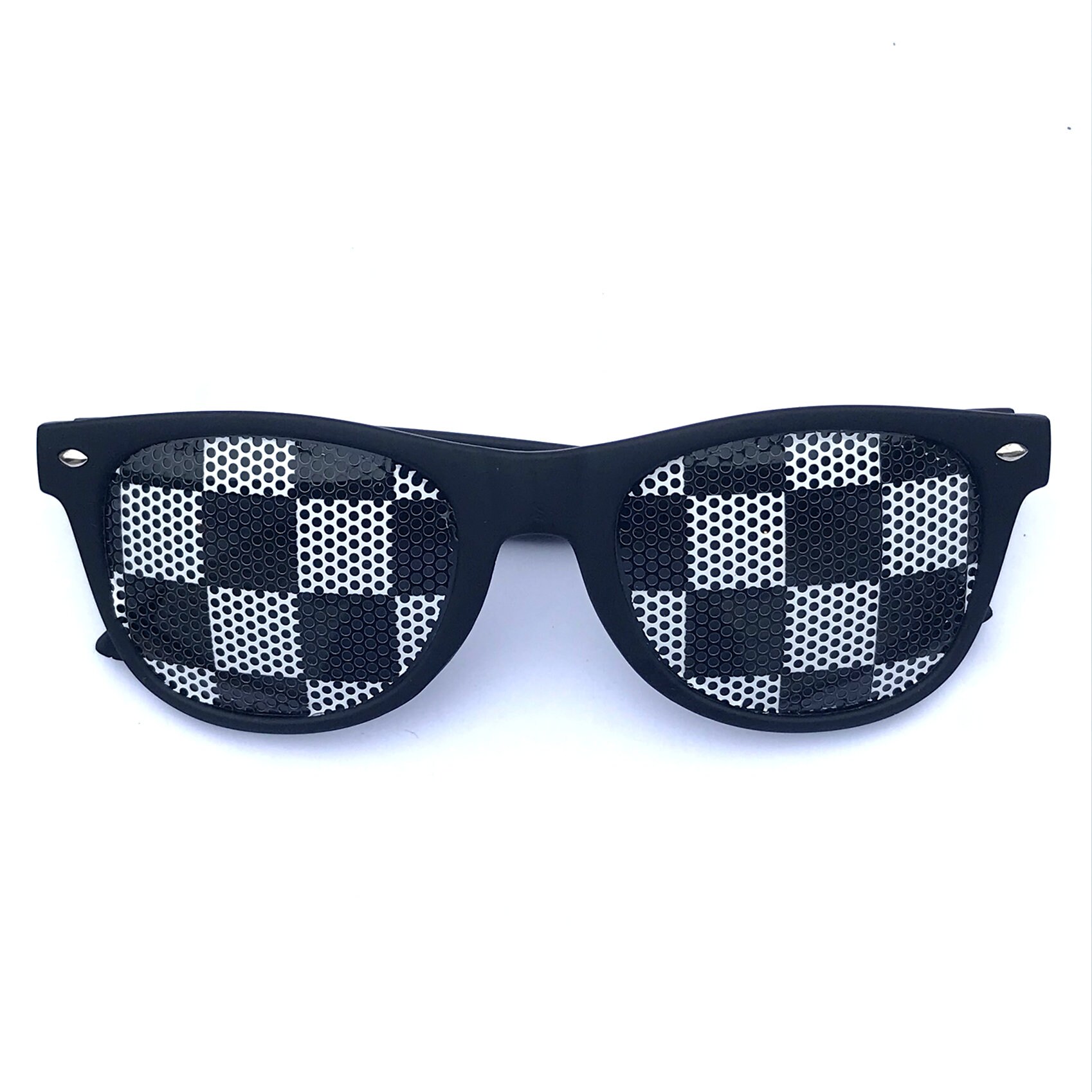 Black and white checkered glasses discount