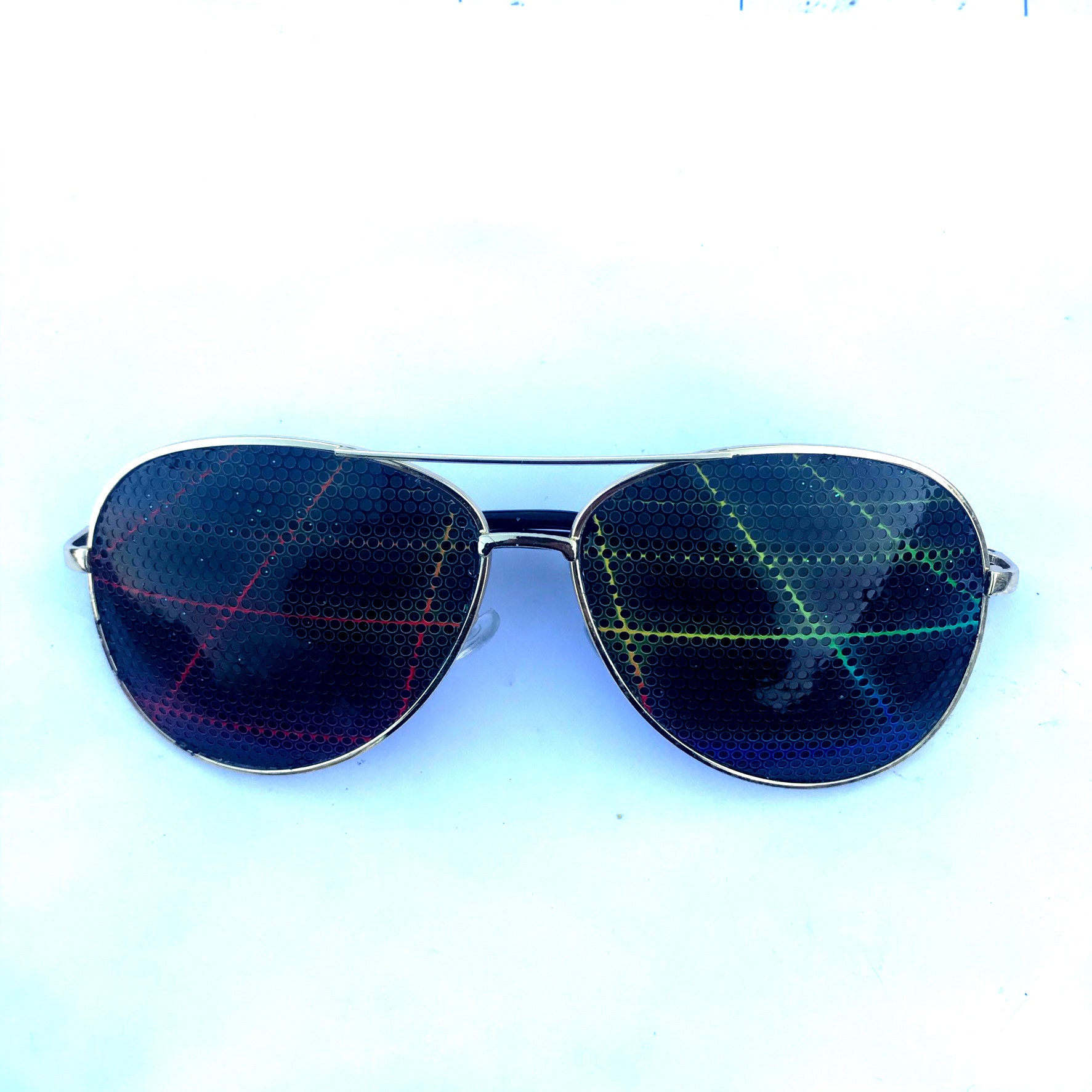 Rainbow Gradient 80s Laser Gride Graphic Aviator Sunglasses 