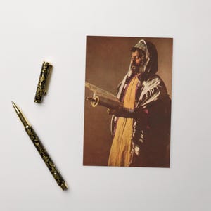 Postal de hombre judío yemení / Mizarahi, Israel, israelí, historia judía, postal antigua, hebreo, torá, estrella de David, Belén, Yemen