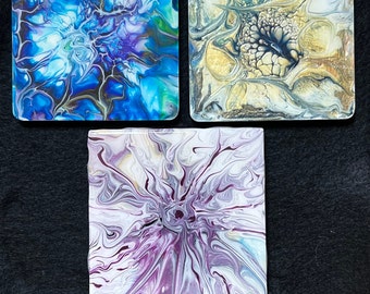 Coasters - ART Abstract Fluid ART Ceramic Coasters or Wall Art