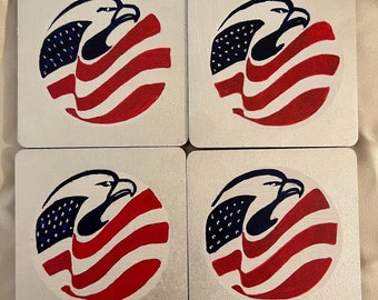 Coaster sets - Wooden - Novelty items - Patriotic Flag - Eagle