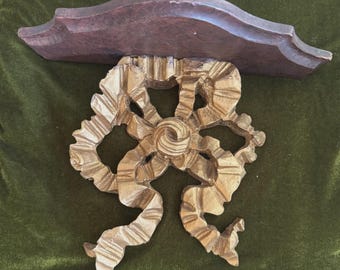 Vintage cottagecore coquette wooden gold bow ribbon decorative wall shelf
