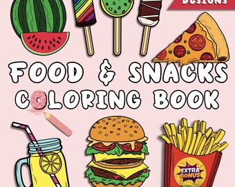 Food & Snacks Coloring Book: 55 Simple Large Print Designs