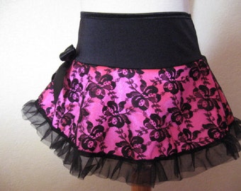 NEW Girls ALL Black Linen lace Frilly Party Gift Skirt Dance Goth Rock Punk