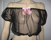 Nylon sheer Gypsy top Black pink BANDEAU Crop Off shoulder One size Adult Party Sequoia Black white red blue yellow pink orange green