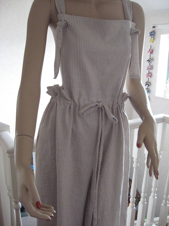 striped linen dungarees