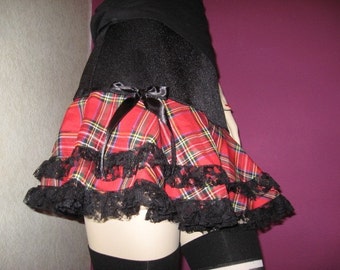 Red tartan Skirt Sequoia Black  check lacy Frilly  Punk, Lolita Rock,Goth