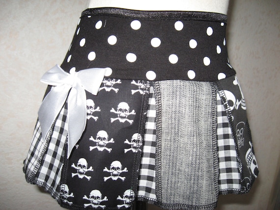 New Baby Girls Black Red White Spots Pirates Skulls Tartan Satin Skirt gothic