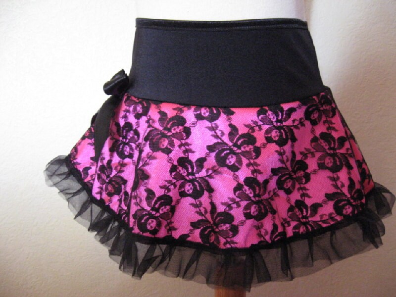 NEW Adult Black White pink Tartan check frilly lace Skirt Gothic Party Lolita