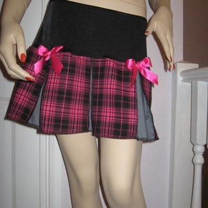 Edgy Pink black tartan Cheerleader skirt mixed Hippy,Retro,Rock,Festival All sizes Sequoia Roller Derby Punk Holiday
