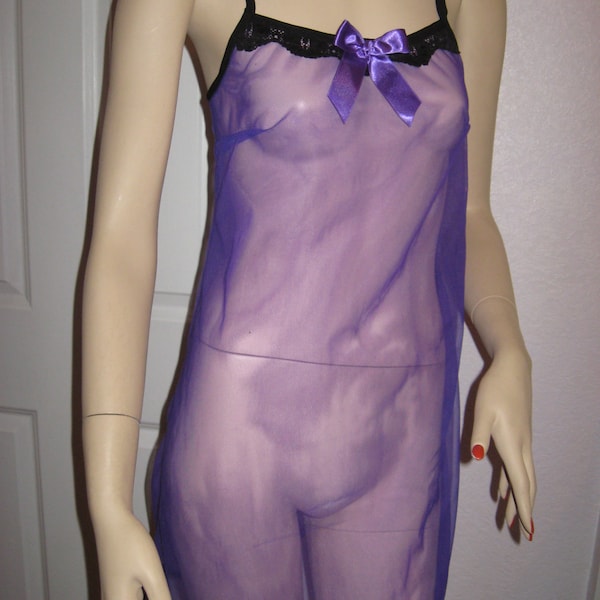 Sheer Soft Nylon Purple Black baby doll slip Lingerie Adult feminine Glamour fantasy Sequoia