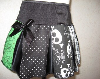 Gothic Punk,Rock,Black,white,green,skulls,tartan,spiders,spots  cheerleader skirt-All Sizes Sequoia