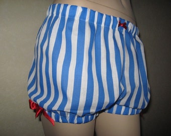 Navy Blue White Red Striped Short sissy knickers ,pantaloons, lolita,rock,cosplay,Bloomers Pirate Fancy dress Festival Adult Party