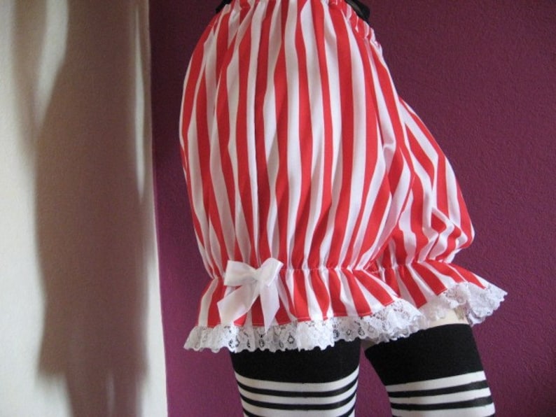 Red striped Bloomers Pantaloons Gothic,Rock,Lolita Red black purple blue pink green grey White frilly Sissy Shorts Fancy dress Party image 1