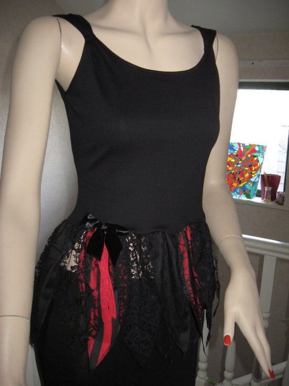 New Adult Black red stripes lace petal pixie Top Party Fairy Gothic festival 
