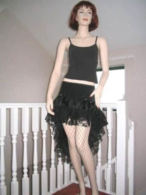 New Black Green Silk Burlesque Long Bustle Fishtail Lace Skirt Gothic Rock Party