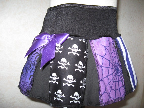 Festival,Goth,Punk,Rock,Black,white,Purple,skulls, stripes, spiders,web  skirt-All Sizes Sequoia