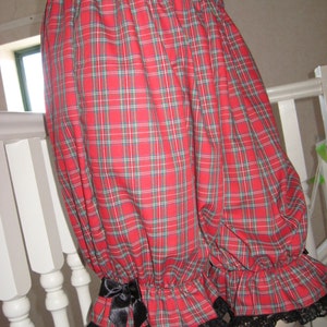 Gothic,Lolita,Rock, Black,Red Tartan Check lace Sissy Long Bloomers,Pantalooms,Sequoia