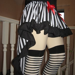 Black,white,red stripes Goth Burlesque,Punk Long Fishtail Frilly Skirt,All sizes Sequoia