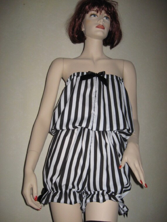 NEW Black White striped Jumpsuit Play suit Bloomers Pantaloons Party Rock Gothic