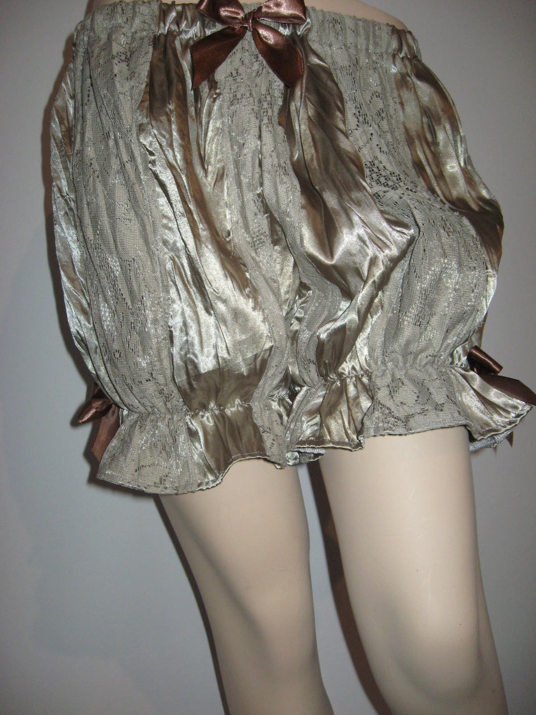 Steampunk Brown Satin Lace Pantaloons Frilly Short Sissy Bloomers