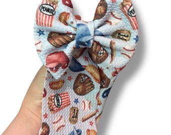Handmade Baseball Bow: Piggy Bow Set or Headwrap