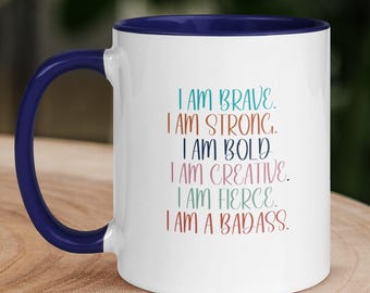 BadAss-bevestigingsmok - Dagelijkse herinnering met kleurrijk interieur - 11 oz of 15 oz, zelfzorgcadeau, mok positieve vibes, motiverende drinkgerei
