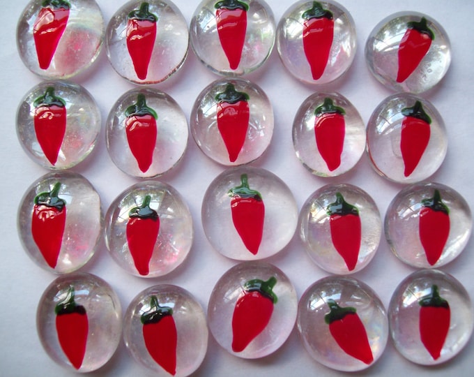 Hand painted glass gems party favors art red CHILI PEPPERS chilli peppers pepper set of 50