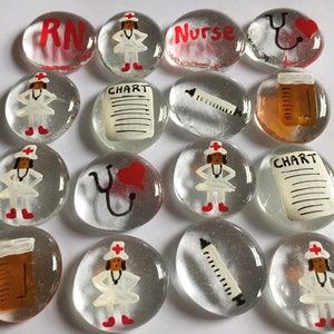 Nurse Nurses Hand painted large glass gems party favors mini art