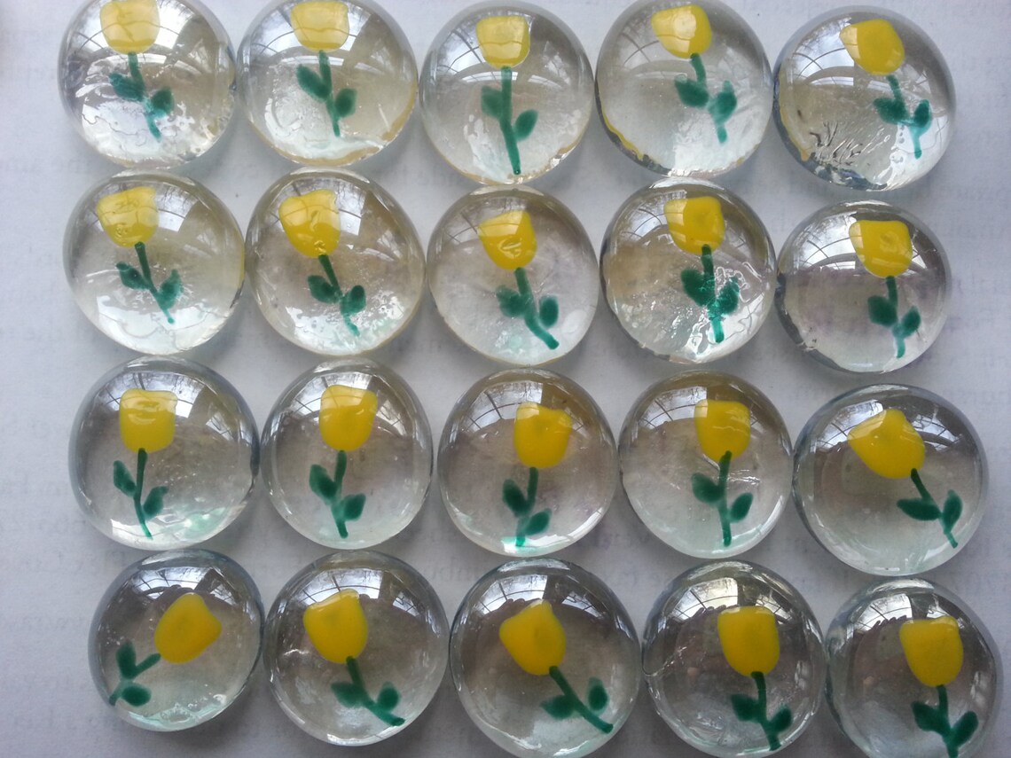 Hand Painted Glass Gems Party Favors Art Weddings Long Stemmed Yellow ...
