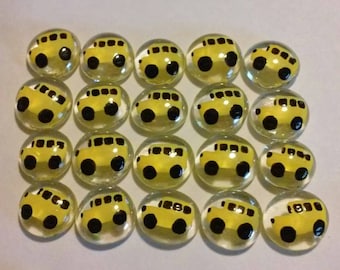 School bus buses Glass Gems hand painted party decorations favors. Mini art