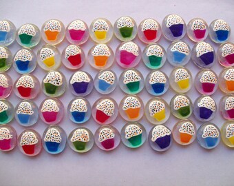 Hand painted glass gems party favors birthday  CUPCAKES CUPCAKE set of 50