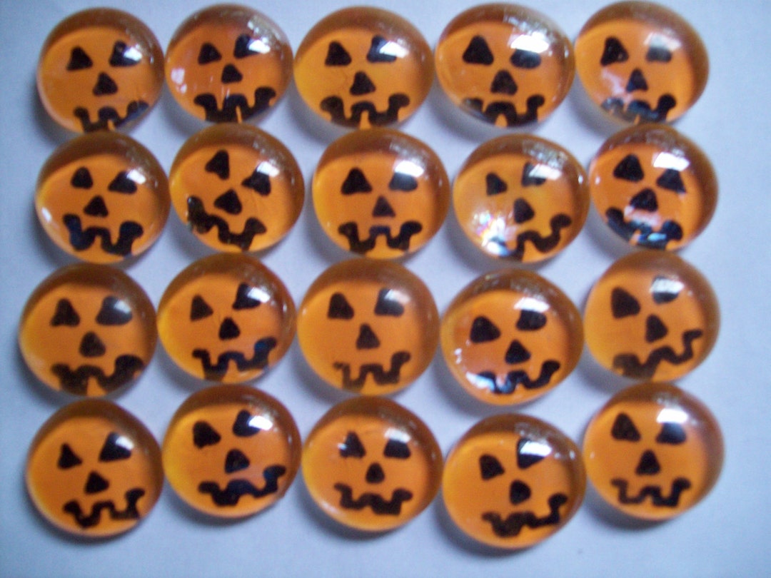 Hand Painted Glass Gems Mosaic Tile Pumpkin Faces Halloween - Etsy