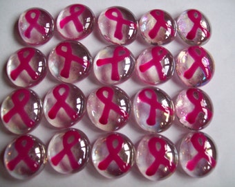 Hand painted glass gems party favors pink ribbons pink ribbon  art