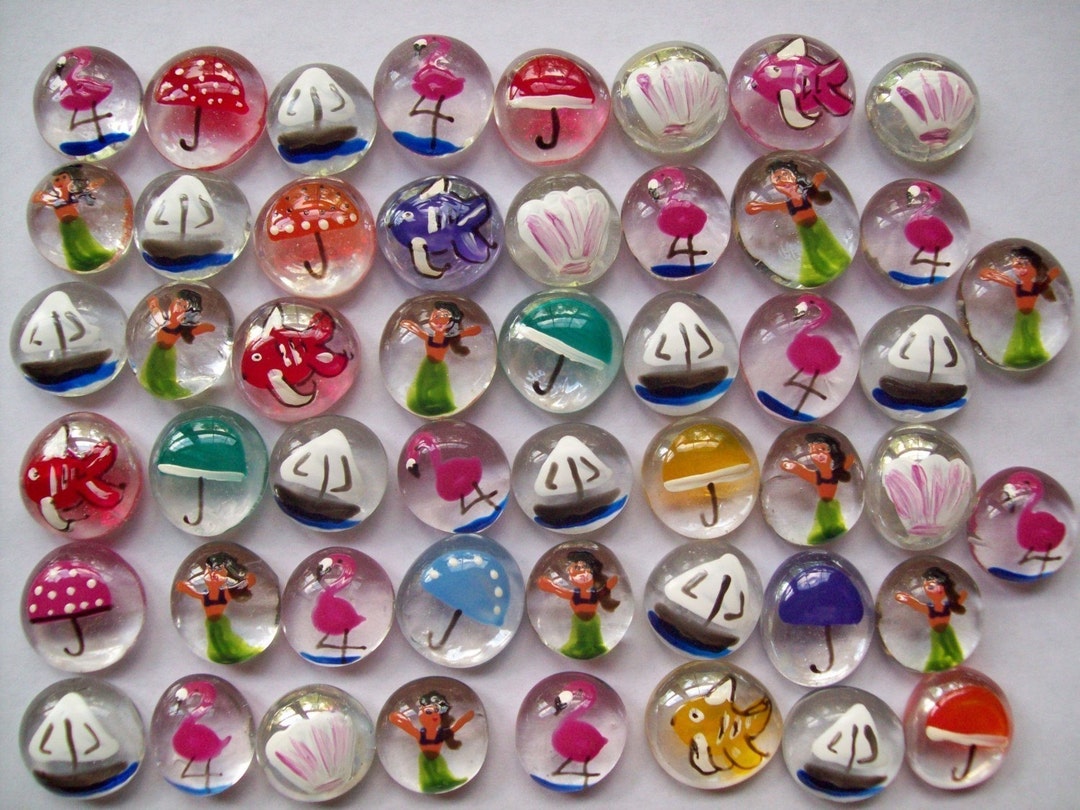 Hand Painted Glass Gems Party Favors Set of 50 TROPICAL MIX Pink ...