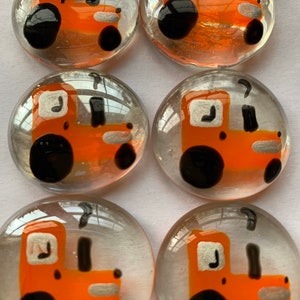 Orange tractors tractor Hand painted large glass gems party favors mini art