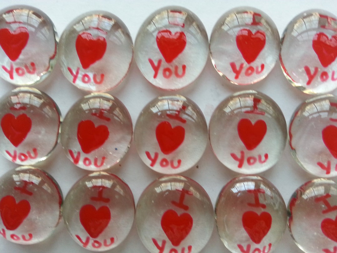 Hand Painted Glass Gems Party Favors Weddings Valentines Day I Heart ...