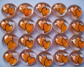 Hand painted Glass gems party favors wedding orange double hearts heart