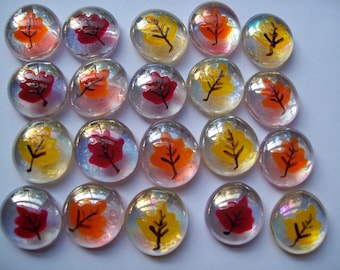 Hand painted glass gems party favors Thanksgiving  fall leaves leaf