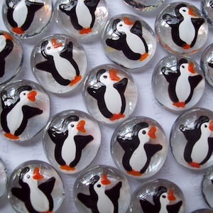 Penguins Glass Gems Hand painted party favors mini art  penguins penguin