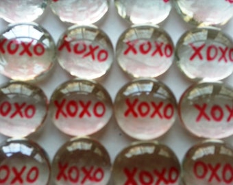 Hand painted glass gems party favors weddings valentines day  XOXO in red