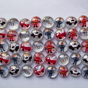 Hand painted glass gems party favors assorted police and firemen  policemen cars fire trucks firemen