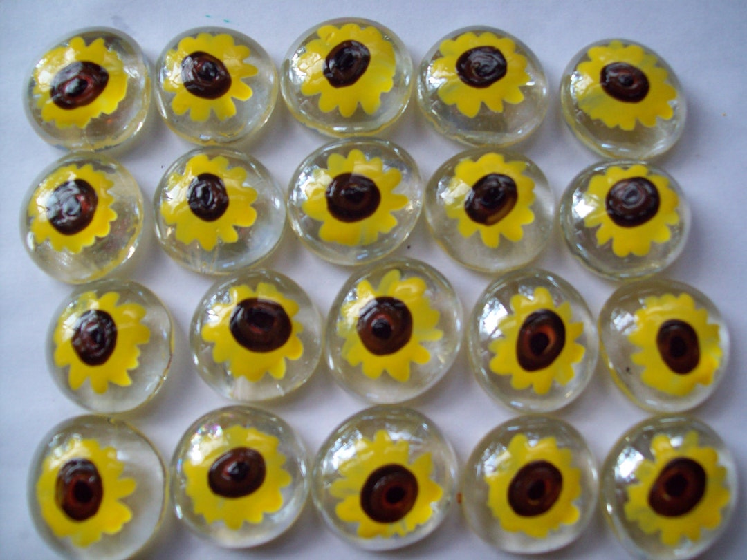 Hand Painted Glass Gems Party Favors Mini Art Sunflowers Sunflower New ...