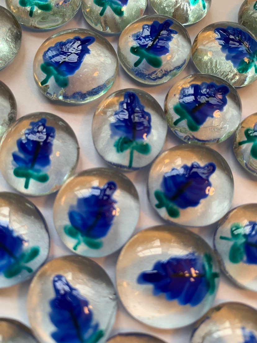 Hand painted Glass Gems party favors  blue bonnet flowers  flower