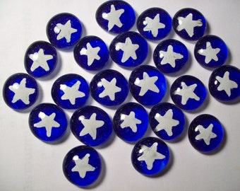 Hand painted glass gems party favors white stars on blue