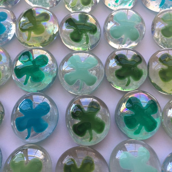 Four leaf clovers clover Hand painted glass gems party favors decorations  assorted green St. Patricks day