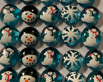 Snowmen snowman faces snowflakes Hand painted glass gems party favors art