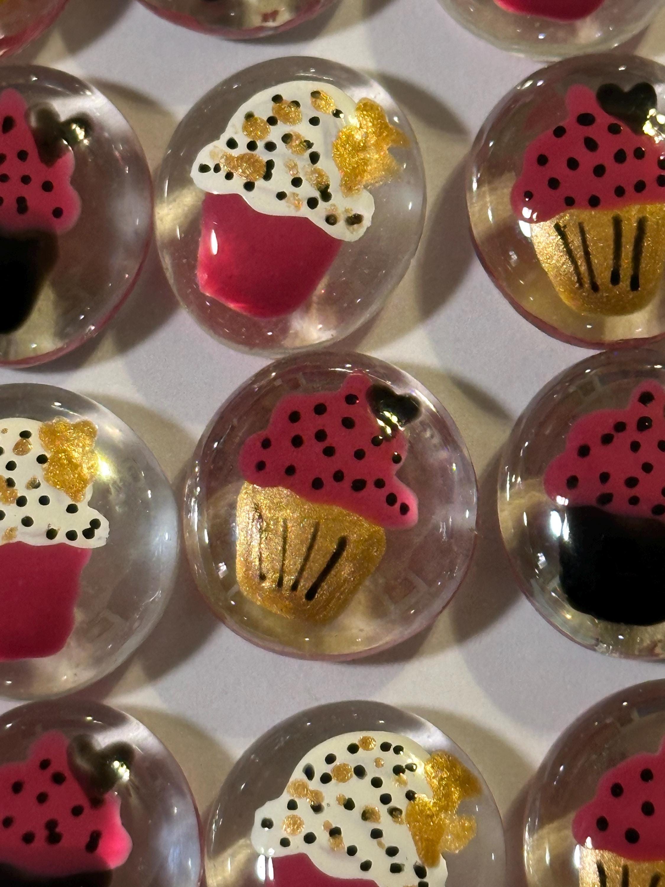 Cupcakes Hand Painted Glass Gems Cupcakes Cupcake Birthday Party Set of ...