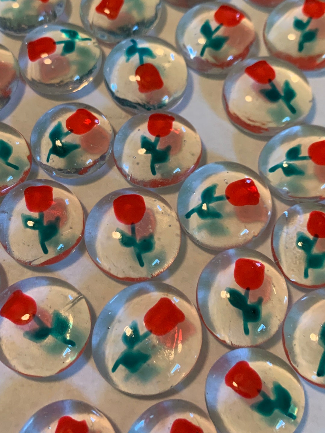 Hand Painted Glass Gems Party Favors Art Weddings Long Stemmed RED ROSE ...